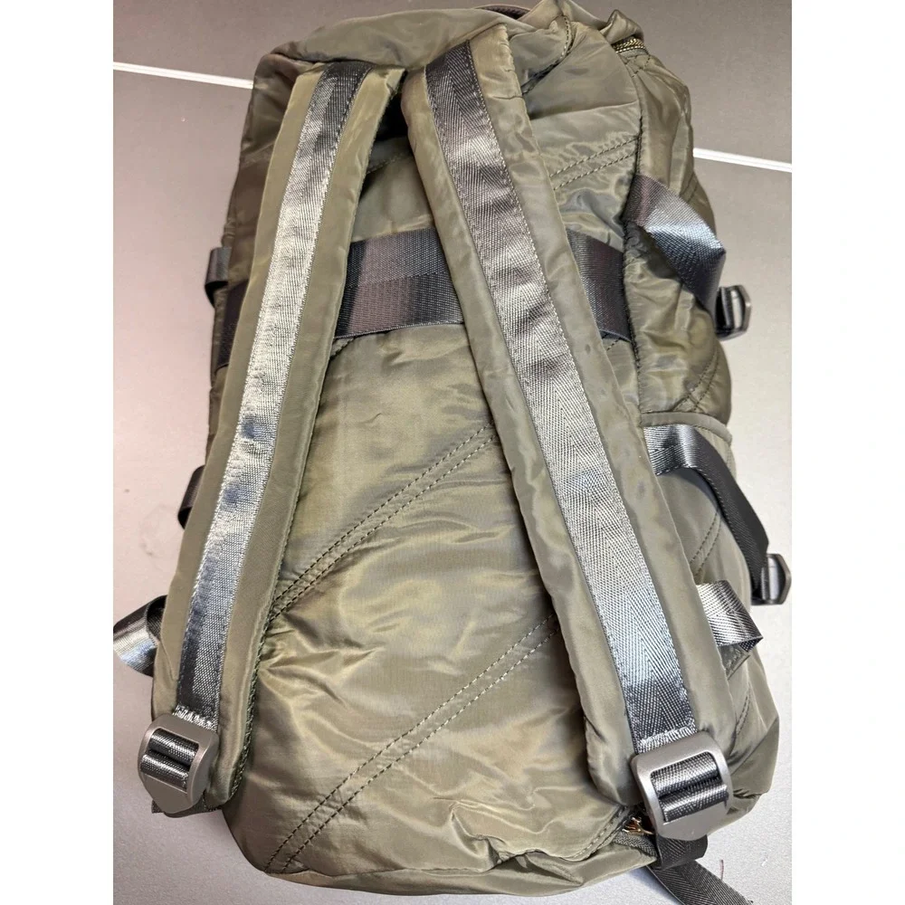 Heart Love‎ Olive Green Nylon Quilted Backpack Utility Tactical Straps Gold Tone